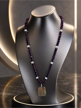 🆕❤️Rich Purple & Opal Crystal Beaded Pendant Necklace - Women Jewelry